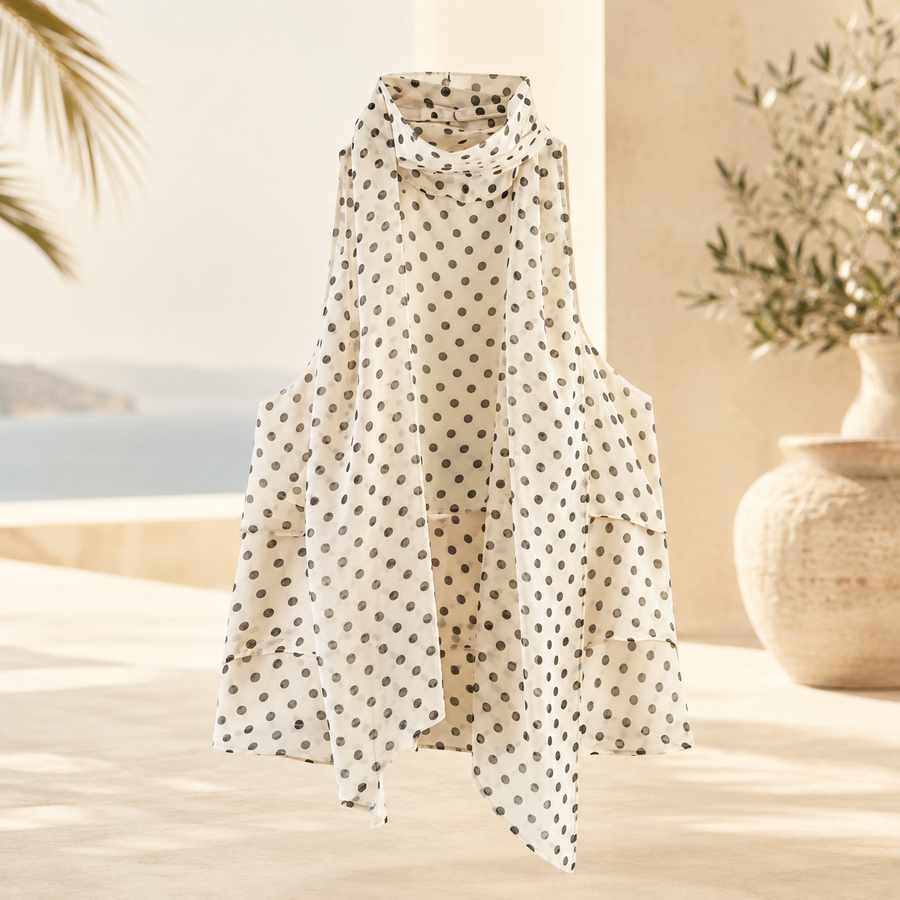 Top Foulard Riviera à Pois – Élégance d’Été Beige
