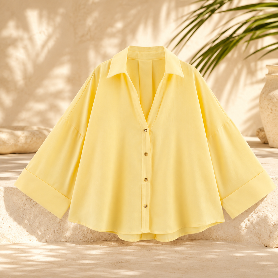 Blouse Oversize Jaune Soleil – Chemise Fluide à Manches Larges pour Femme