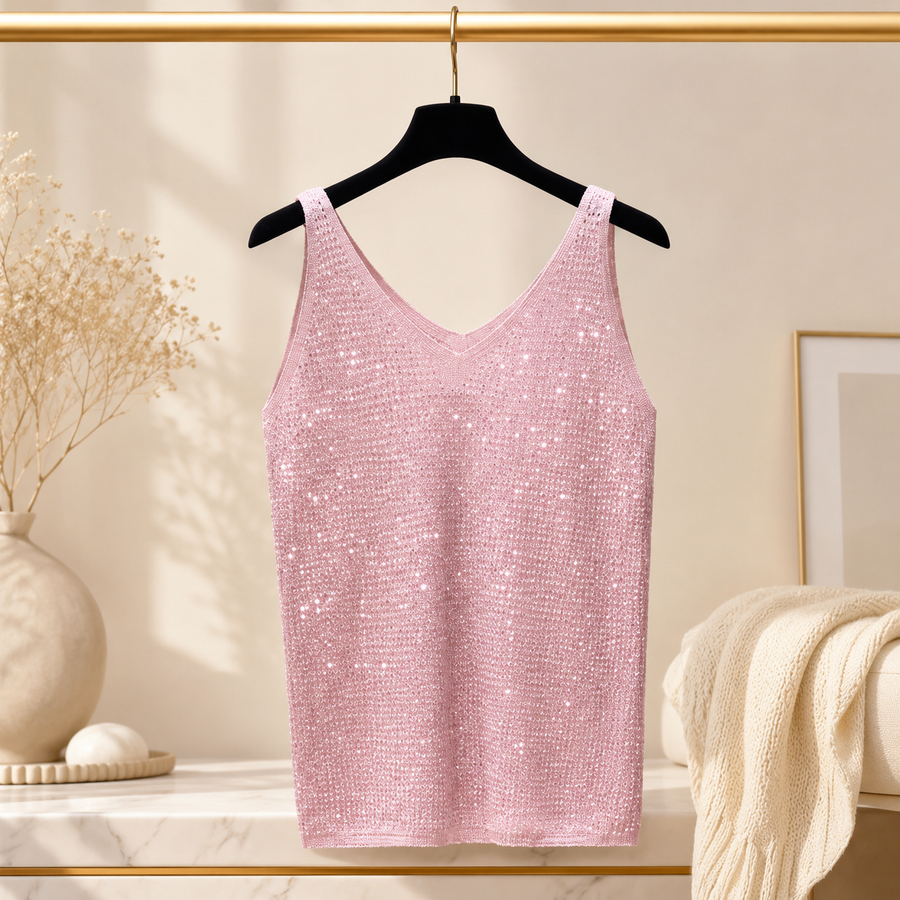 Top Scintillant à Col V Femme – Éclat Élégant