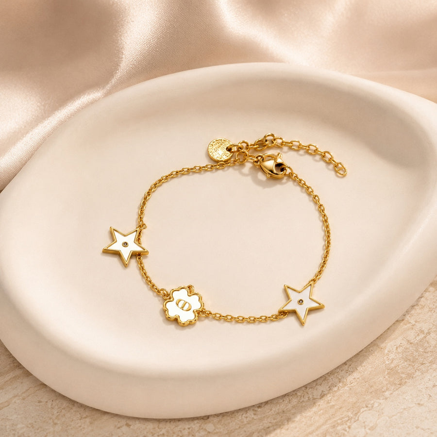 Bracelet Étoiles & Fleur Nacrée Doré
