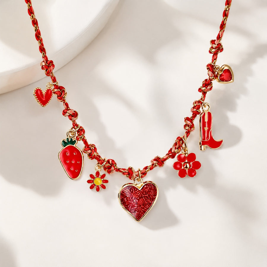 Collier Rouge Cœur Fraise