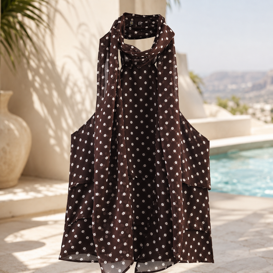 Top Foulard à Pois Marron – Élégance d’Été Chic & Légère