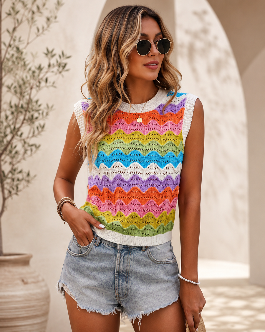 Top Maille Arc-en-Ciel Ondine – Sans Manches Femme