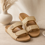 Sandales Miu Miu Raffia Beige – Claquettes Luxe à Double Bride