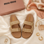 Sandales Miu Miu Raffia Beige – Claquettes Luxe à Double Bride