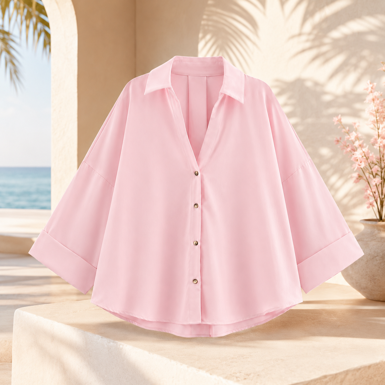 Chemise Oversize Rose Pastel – Élégance Légère d’Été
