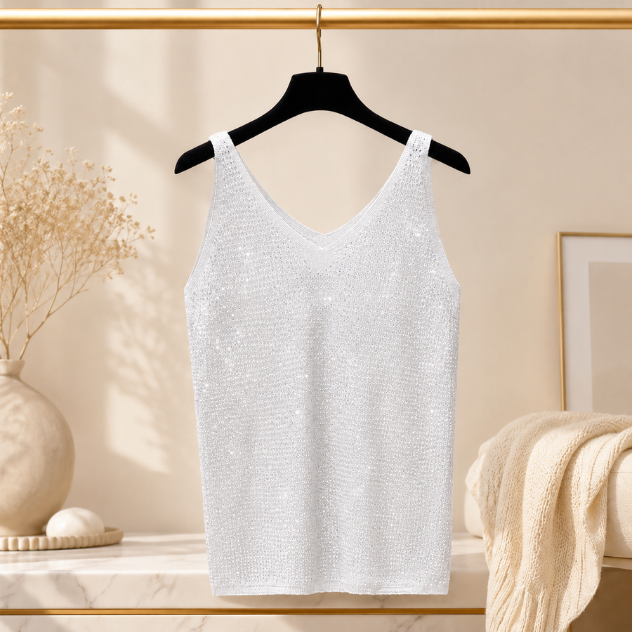 Top Scintillant à Col V Femme – Éclat Élégant