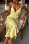 ☀️ Robe satin jaune femme – look chic vacances d’été