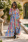 👗 Robe Chemise Longue Femme Imprimée Multicolore