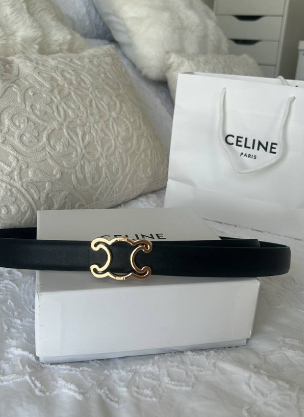 Ceinture CELINE noire – Boucle dorée Triomphe