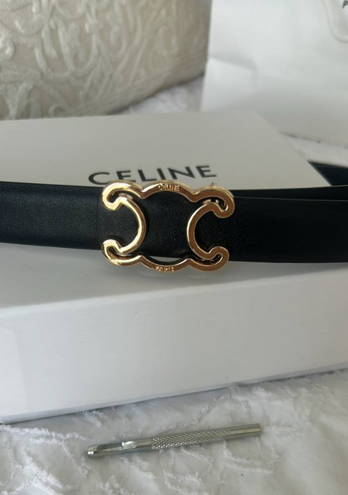 Ceinture CELINE noire – Boucle dorée Triomphe