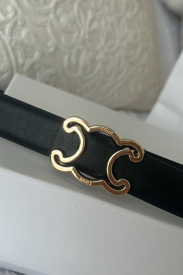 Ceinture CELINE noire – Boucle dorée Triomphe