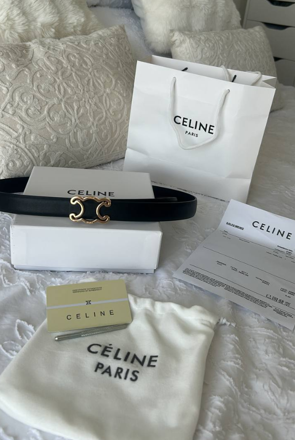Ceinture CELINE noire – Boucle dorée Triomphe