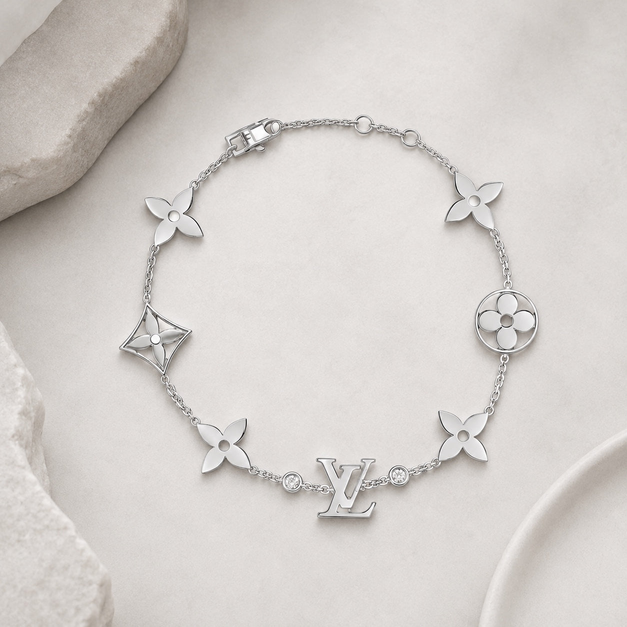 Bracelet Monogramme Argenté & Fleurs