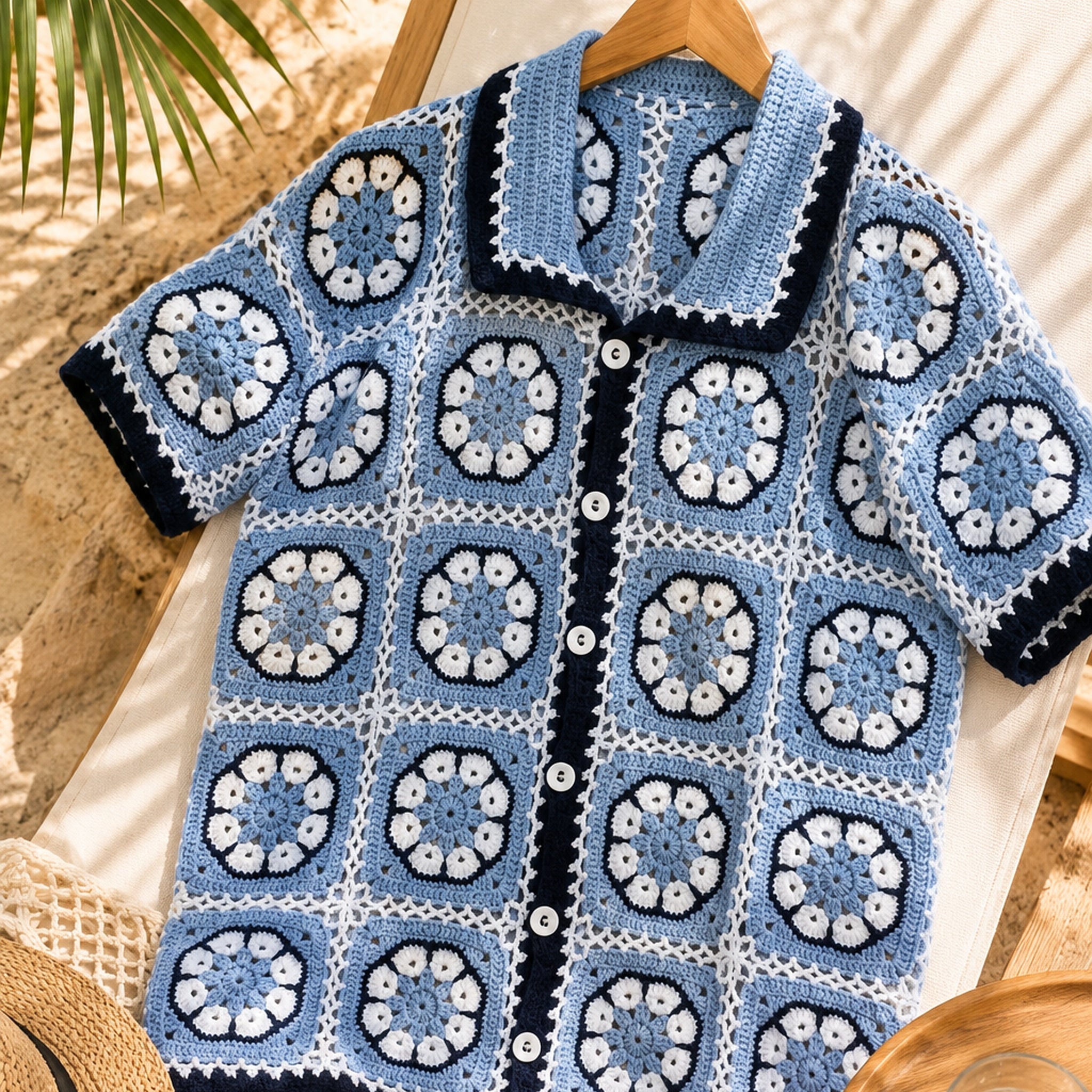 Chemise Crochet Bleu Bohème – L’Essentiel Chic de l’Été