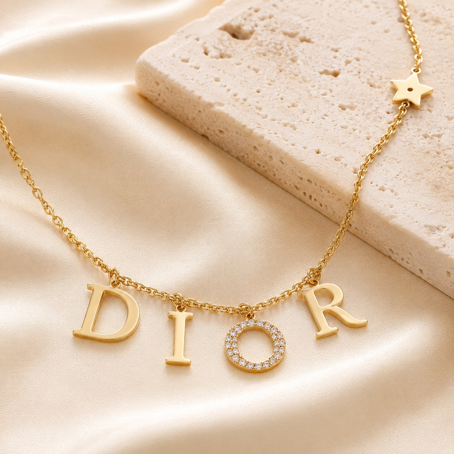 Collier Lettres Dorées, Cristaux & Étoile