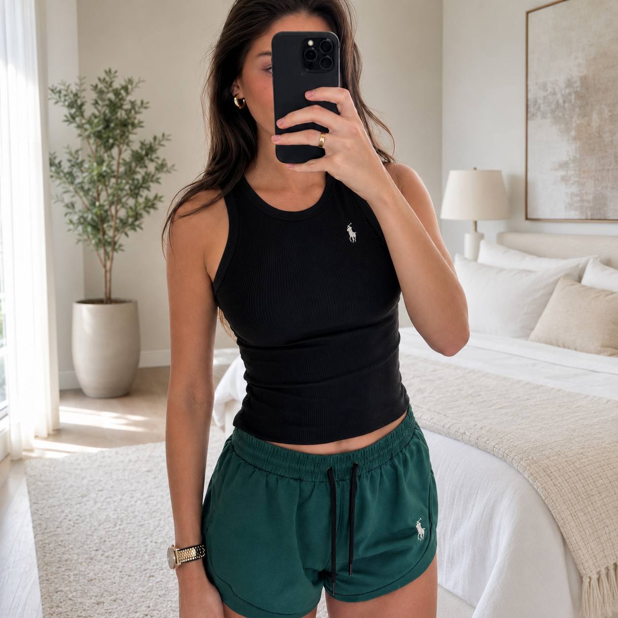 Ensemble Femme Ralph Lauren 2 Pièces – Débardeur Côtelé & Short Taille Élastique