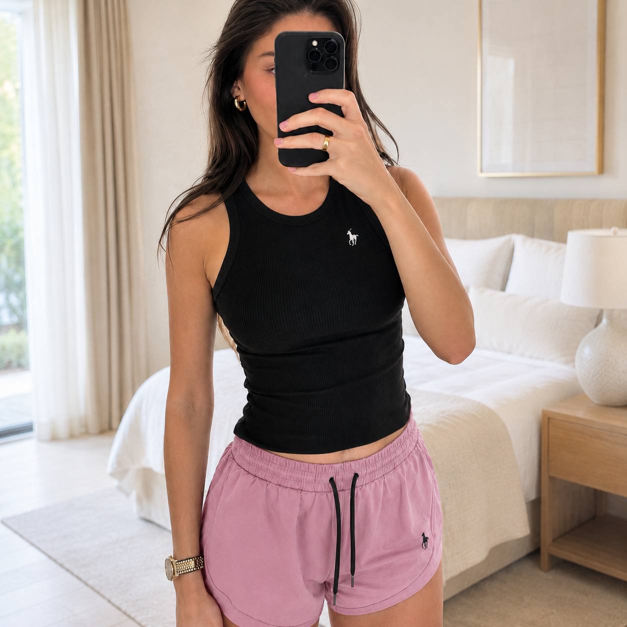 Ensemble Femme Ralph Lauren 2 Pièces – Débardeur Côtelé & Short Taille Élastique