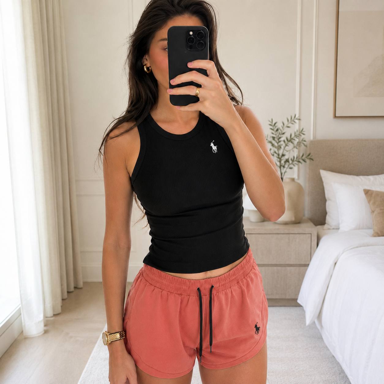 Ensemble Femme Ralph Lauren 2 Pièces – Débardeur Côtelé & Short Taille Élastique