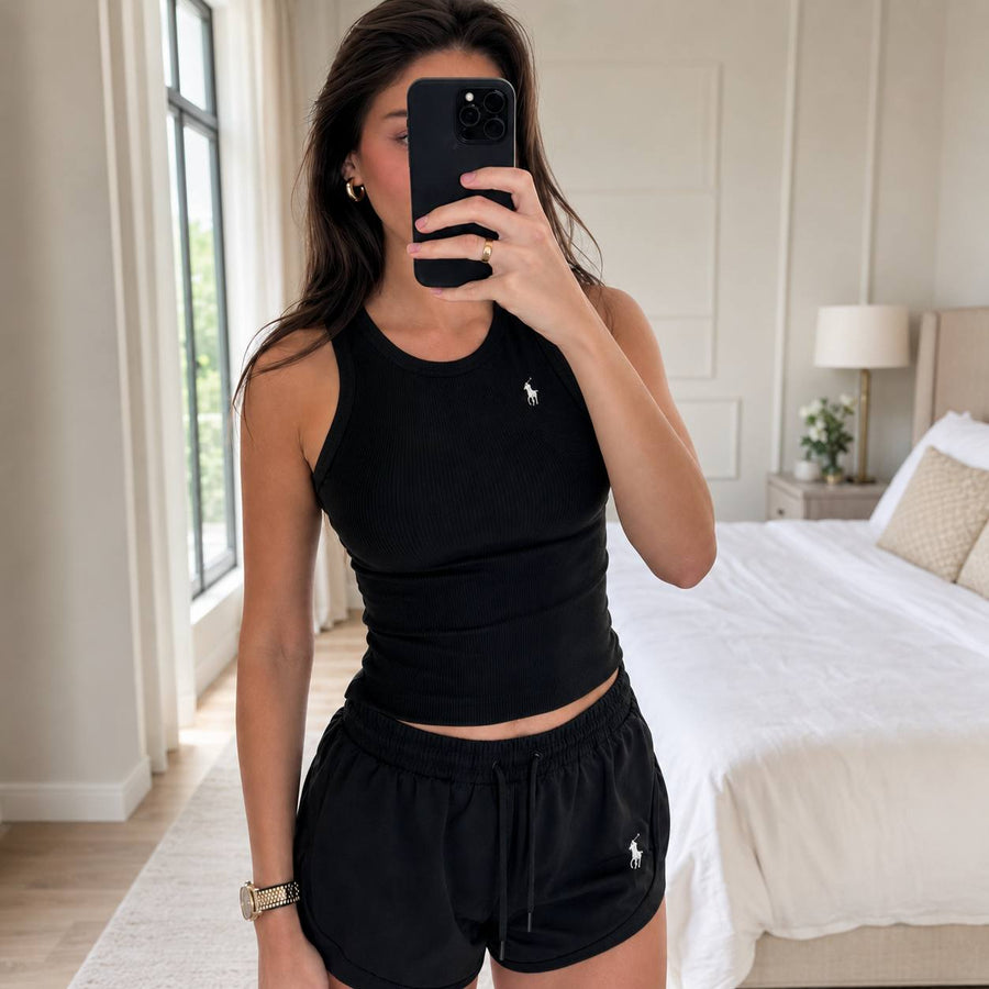 Ensemble Femme Ralph Lauren 2 Pièces – Débardeur Côtelé & Short Taille Élastique