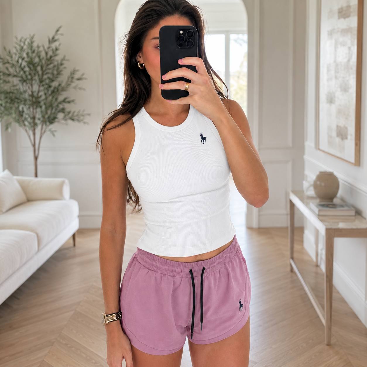 Ensemble Femme Ralph Lauren 2 Pièces – Débardeur Côtelé & Short Taille Élastique