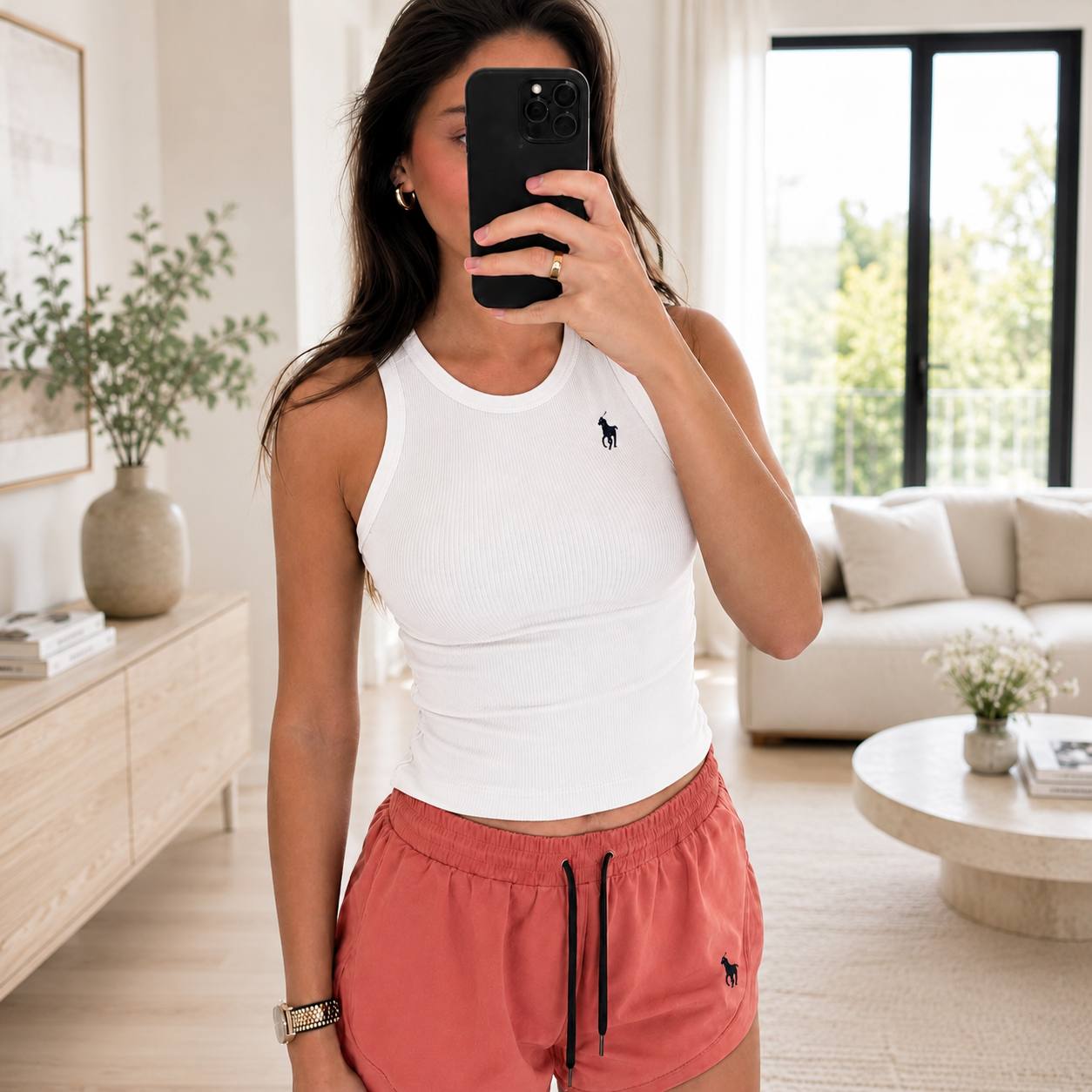 Ensemble Femme Ralph Lauren 2 Pièces – Débardeur Côtelé & Short Taille Élastique