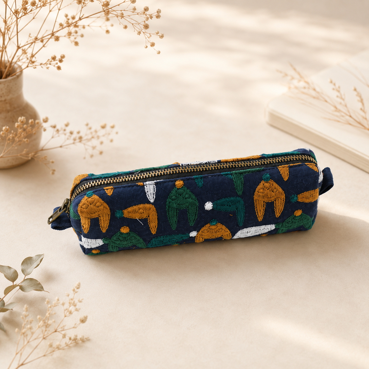 Trousse Orée – Bleu, Vert & Ocre